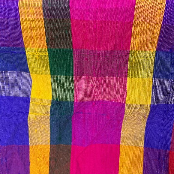 Ishyu Blouse Women‎ 14 Pink Blue Red Madras Plaid Gold Buttons Party Hong Kong - Picture 10 of 11